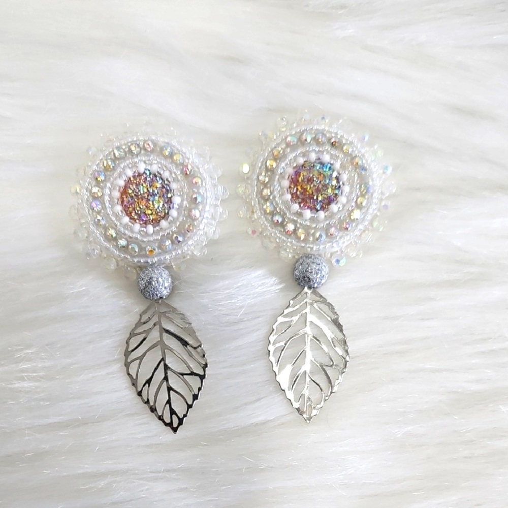 Dazzling Silver and White Leaf Earrings